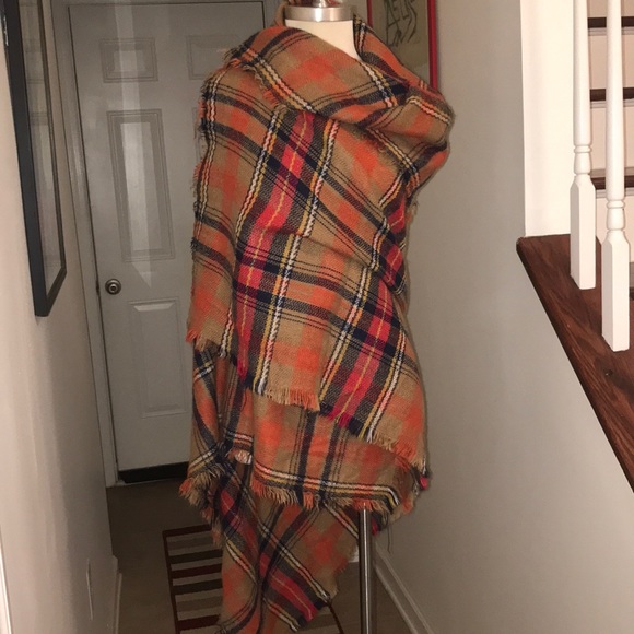 Extra Large Orange Plaid Blanket Scarf 😘😘 - Picture 8 of 8